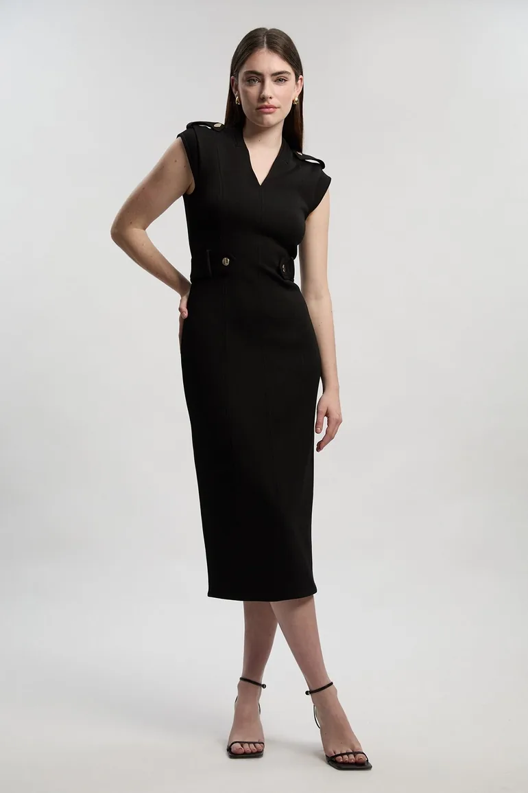 فستان كارين ميلين أسود ميدي بقصة مستقيمة