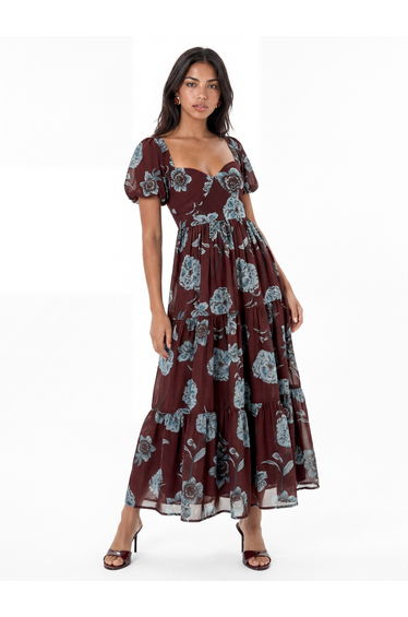 Anaya With Love Recycled Floral Sweetheart Neck & Tie-Back Midaxi Dress