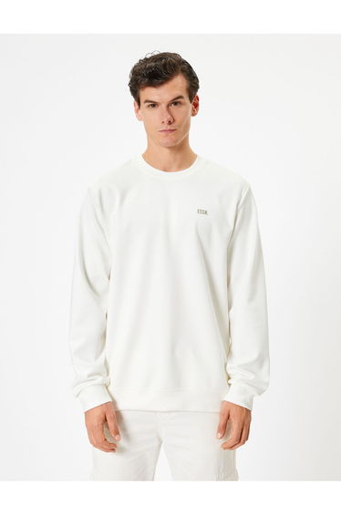 Crew Neck Sweatshirt Minimal Printed Interlock Fabric Cotton Blend