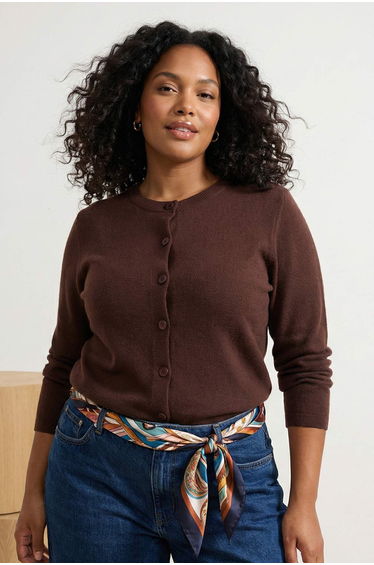 Brown Wool Coat Look Knitwear Cardigan
