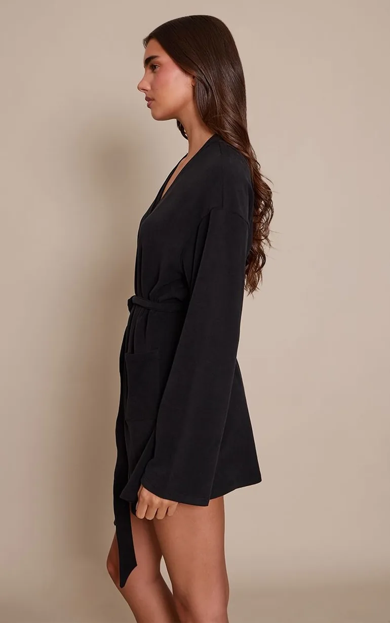 Black Soft Touch Short Dressing Gown - 2