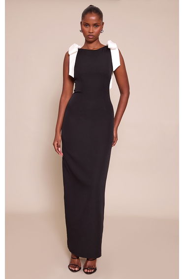 Black Woven Bow Detail Maxi Dress