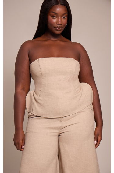 Plus Stone Woven Peplum Detail Bandeau Top