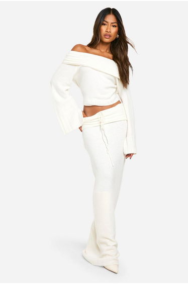Rib Edge Soft Knit Bardot Jumper - ecru