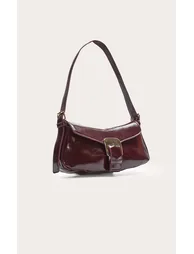 Burgundy Crinkle PU Buckle Shoulder Bag - 2