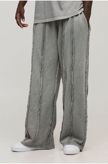 Baggy Fit Exposed Panel Acid Washed Jogger - charcoal