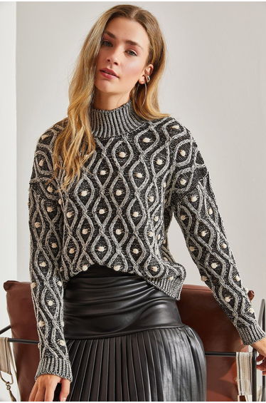 Women's Turtleneck Patterned Knitwear Sweater
