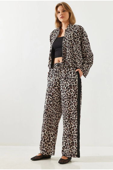 LUCCI High Waist Leopard Print Wide Leg Pants