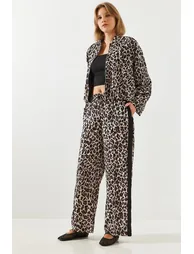 LUCCI High Waist Leopard Print Wide Leg Pants
