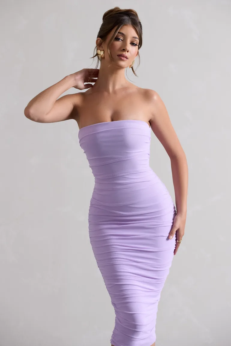 lilac mesh ruched bodycon dress Lavender Mesh Short Sleeve Drawstring Ruched Dress Medium