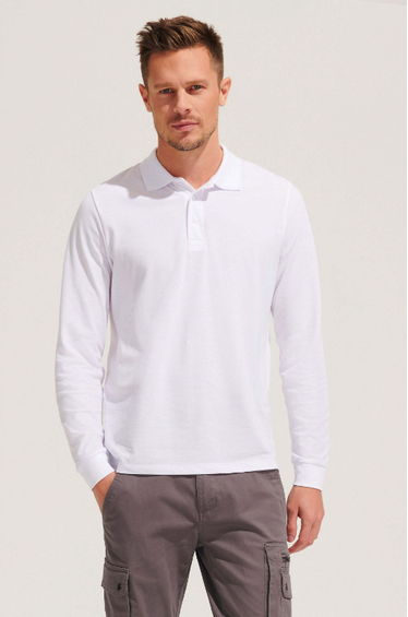 SOLS Mens Winter II Long Sleeve Pique Cotton Polo Shirt - White