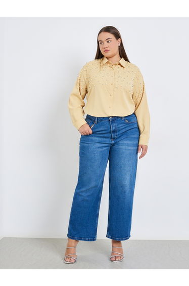 Plus Size Women Rhinestone Studded Shirt