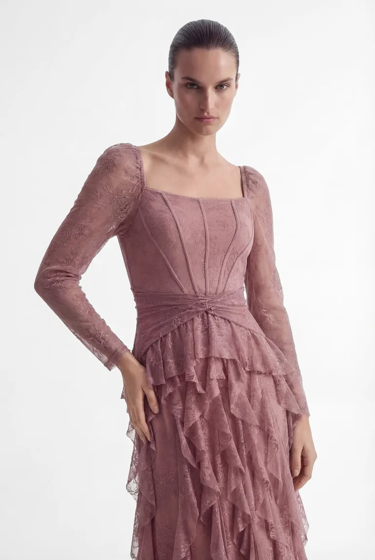Viva La Vibes Pink Corset Bodice Ruffled Maxi Dress - 6