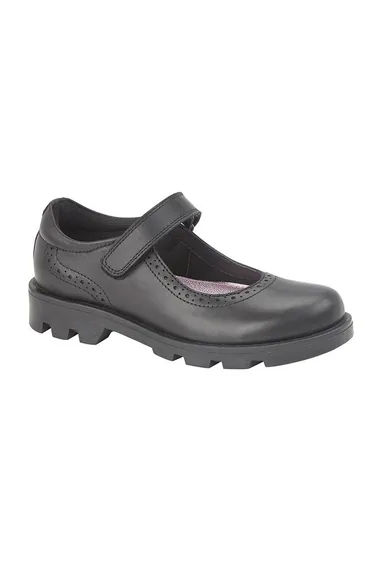 Roamers Girls Leather Touch Fastening Bar Shoe - Black