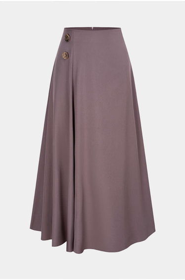 Solid Metallic Button High Waist A-Line Skirt