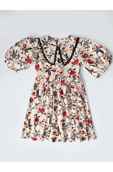Floral Print Balloon Sleeves Knee-Length Dress