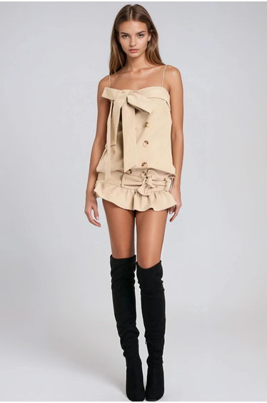 Fastulfr Spaghetti Bow Double Breasted Mini Dress