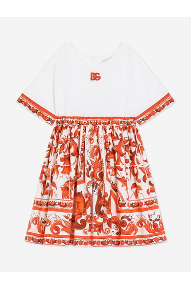 Dolce & Gabbana Girls Majolica Logo Dress in Red