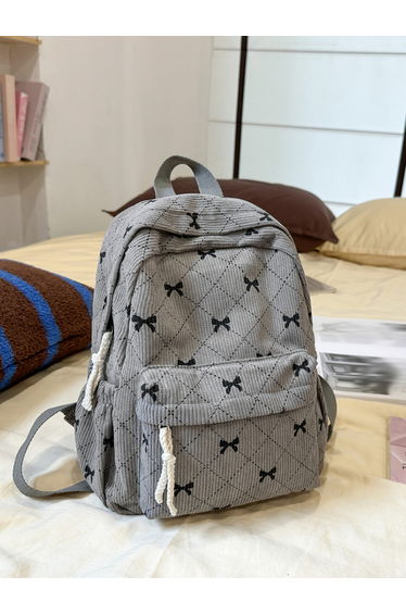 Bow Print Zip Closure Backpack