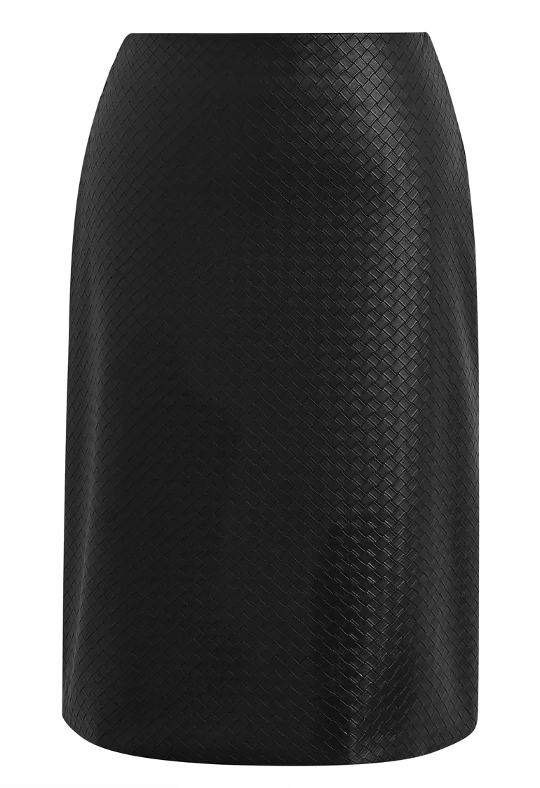 Textured Woven Faux Leather Pencil Skirt in Black for Workdays & Weekend Brunches - 7