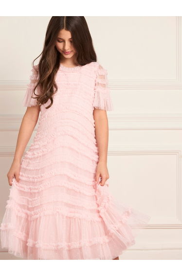 Needle & Thread Girls Amara Ruffle Dress in Pink