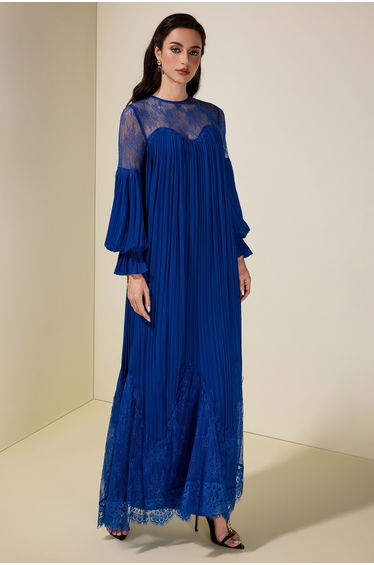 Chiffon Splicing Lace Lantern Sleeve Maxi Dress