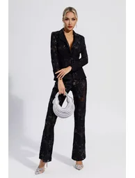 Reyna Black Cutout Sequin Blazer Set