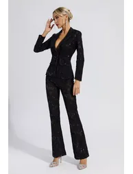 Reyna Black Cutout Sequin Blazer Set - 4