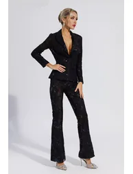 Reyna Black Cutout Sequin Blazer Set - 6