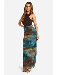 Smudge Print Mesh Floor Length Skirt - multi - 2