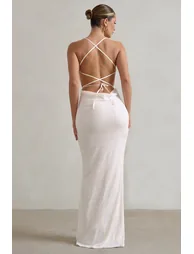 Seeing Stars | White Cowl Cami Sequin Maxi Dress With Waist Tie - 2