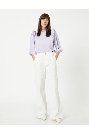 Frilled Blouse High Neck Puff Sleeve