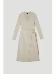 Figure Form Pu Mix Tab Detail Pleated Knit Midi Dress - 3