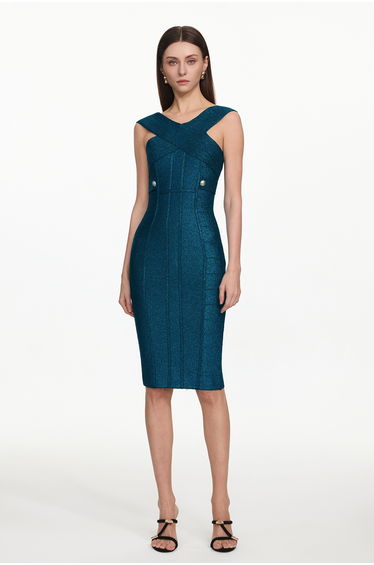 Fresco Sleeveless V-Neck Bandage Midi Dress