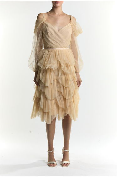 Light Stone Lara Pleated Tulle Skirt Midi-Dress