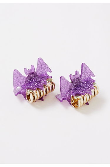 Fine Glitter Acrylic Bat Hair Clips in Purple