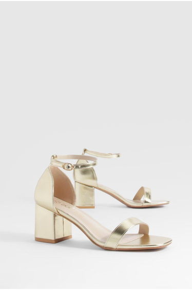 Wide Fit Metallic Low Block Barely There Heels - gold