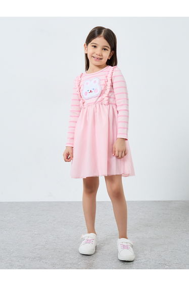 Girls Pink Bear Applique A-Line Dress