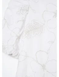 Dalhia Floral Embroidered Tie Waist Puff Sleeve Top - White - 5