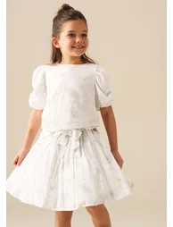 Dalhia Floral Embroidered Tie Waist Puff Sleeve Top - White