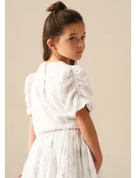 Dalhia Floral Embroidered Tie Waist Puff Sleeve Top - White - 2