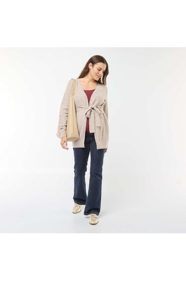 Long belted maternity cardigan BEIGE
