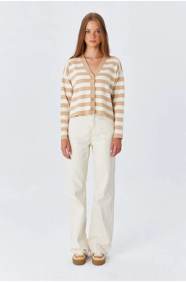 Mixray Striped V-Neck Buttoned Cardigan