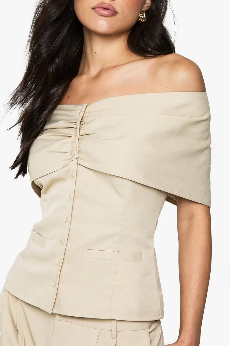 Tailored Bardot Button Waistcoat - stone - 3