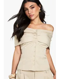 Tailored Bardot Button Waistcoat - stone - 1