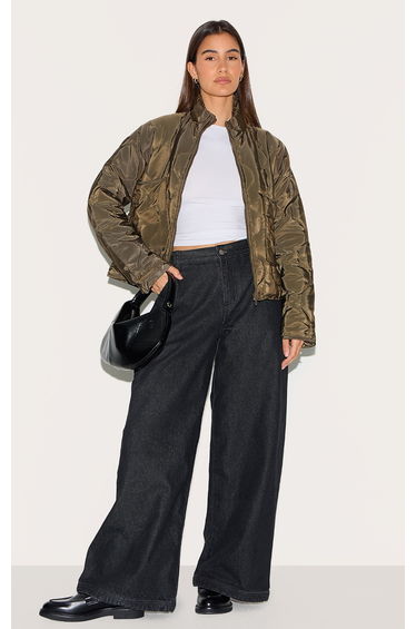 Olive Padded Wave Funnel Neck Jacket
