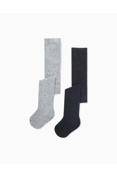 Pack of 2 Tights for Newborn Girls and Babies, Grey/Black