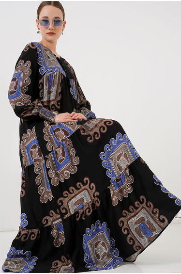 Patterned Long Dress - M. Brown