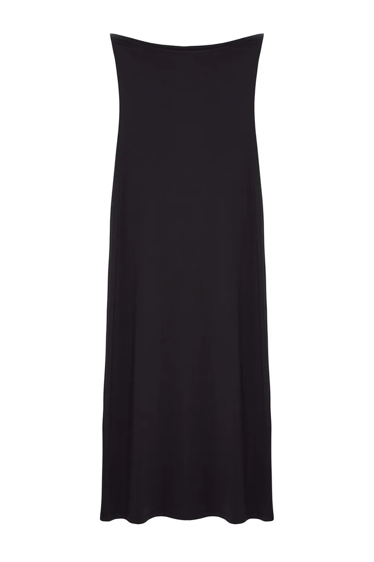black strapless pencil dress Black Corset Midi Dress with Beaded Fringe - Strapless Bustier Formal Gown  for Cocktail Party & Evening Events - Satin Pencil Skirt main image 0