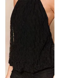 Black Lace Halter Neck Puffball Top Co-ord - 3